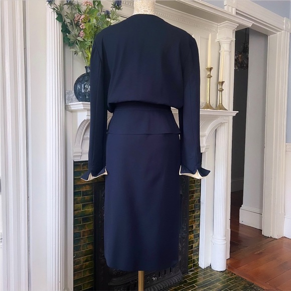 VINTAGE VALENTINO MISS V 100% Wool Navy Side Button Midi Dress Size 10 - Picture 10 of 15